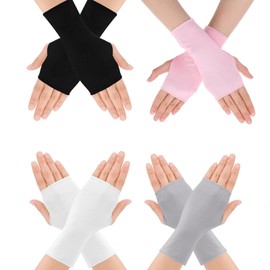 Ceeyoll 4 Pairs of Women's Fingerless Gloves, Fingerless Sun Protection, UV Protection Gloves, Unisex Gloves, Fingerloe, Knitted Half Finger Gloves, Suitable for Sun Protection When Going Out