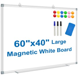White Board Dry Erase Whiteboard for Wall 60" x 40" Aluminum Presentation Magnetic Whiteboards with Long Pen Tray, 12 Magnets, 3 Markers & 1 Eraser