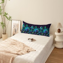 Macofe Ultra Soft Zippered Long Body Pillow Cover/Case, Fluorescent Green Mushroom Design, 20x54 inches, Printed Body Pillow Pillowcase with Hidden Zipper for Home Decor (Pillow Insert Not Included)