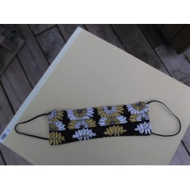 Handmade 100% Cotton Mask -  Daisies onBlk  - 2 layers of fabric/Adult Mask/Black elastic