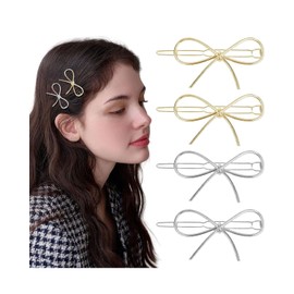 BPTRKOM Pack of 4 Hair Clips Bow - Hair Clips with Metal Bow for Women and Girls, Chic, Simple, Fashionable, Hair Clips Women's Metal Retro for Wedding Party Girls (Gold, Silver)
