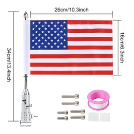 Aochuang Fold Down Motorcycle Flagpole Mount for Harley Road King Touring Spring Honda Goldwing fit 1/2 Luggage Rack Chrome Flagpole and Red Line American flag
