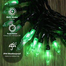 BrizLabs Green String Lights, 17.94ft 50 LED Christmas Lights, 8 Modes Batter...
