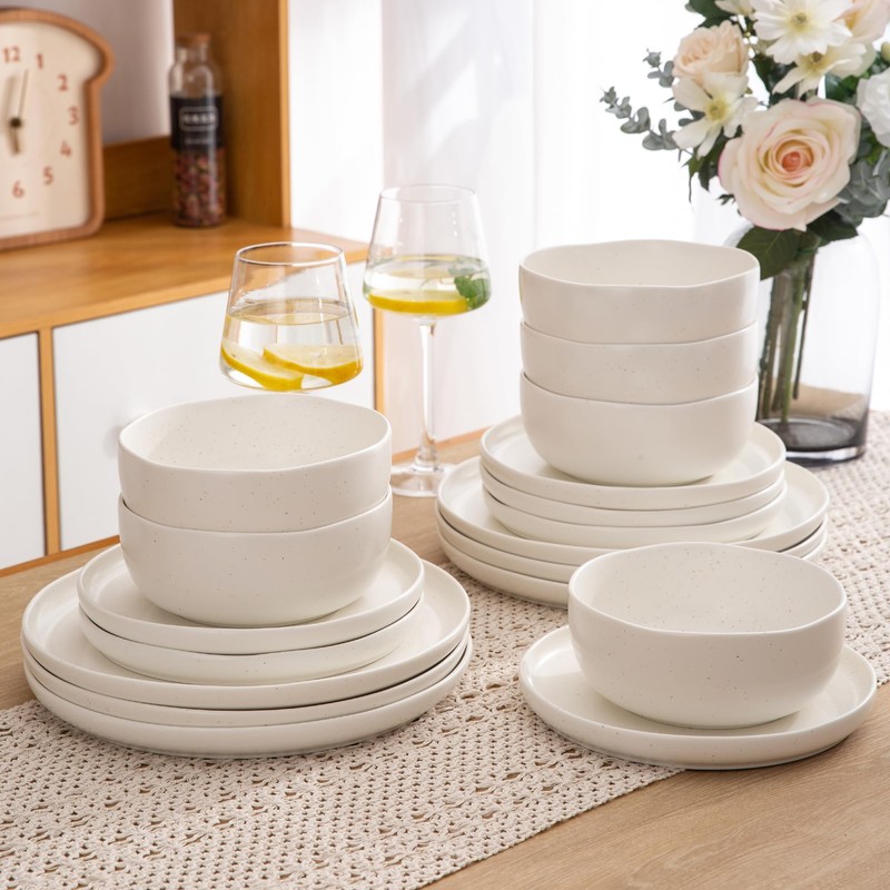 AmorArc Ceramic Dinnerware Sets, Wavy Rim Stoneware Plates and Bowls
