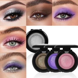 Apooliy Single Glitter Eyeshadow Powder,Highly Pigmented Cream Shimmer Eye shadow,Waterproof Long Wear Purple Pressde Eyeshadow