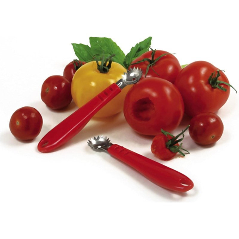 Norpro Descorazonador de Frutas de Acero Inoxidable, Rojo y Acero
