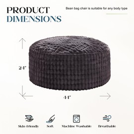 Hobestluk Bean Bag Chairs Beanbag Chair with Filler Adult Bean Bags with Fluffy & Machine Washable Cover, Giant Bean Bag Chairs for Aduts (Dark Grey, 4FT-44" x 44" x 24")