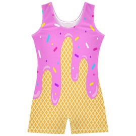 JULYTO Girls Gymnastic Leotards Ice Cream Tumbling Outfits for Girls with Shorts Waffle Or Cone Dance Unitards Active Biketards Size 7-8