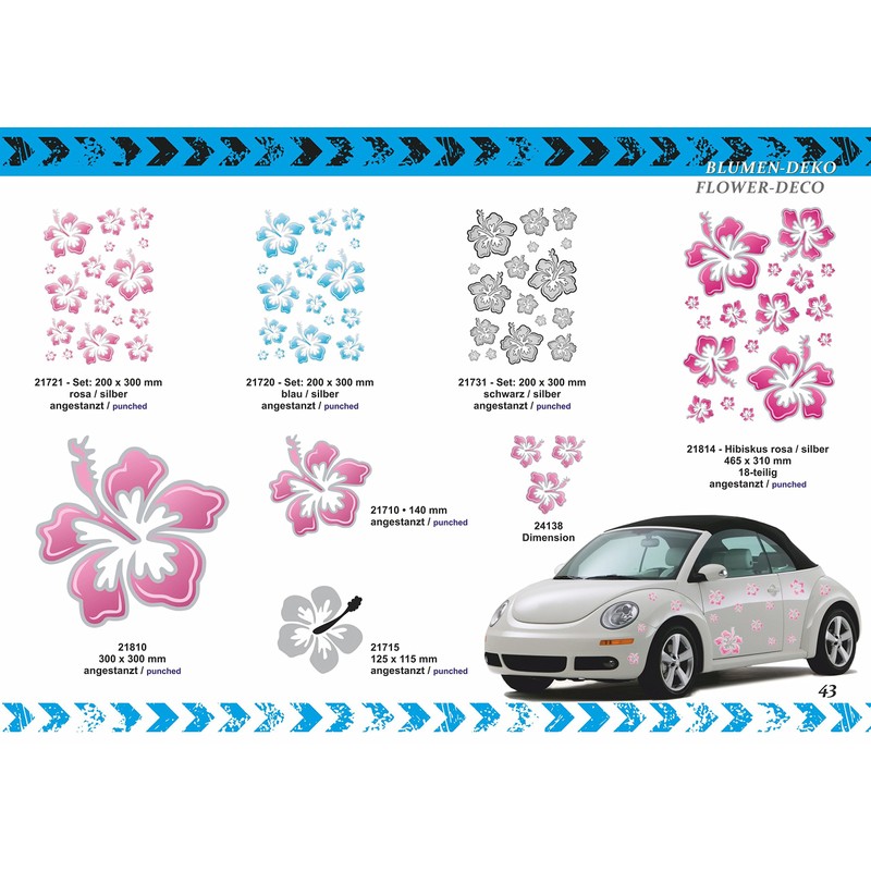 carstyling XXL Hibiscus Flower Sticker 180 x 160 mm Pink/Silver