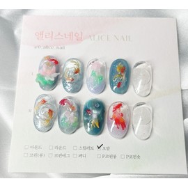 Chwiyeonmonggyeong 翠蓮夢境 |Lotus flower pond in a dream Lotus flower nail - Almond / 취연몽경 翠蓮夢境 | 꿈결 속 연꽃 핀 연못 연꽃네일 - 아몬드