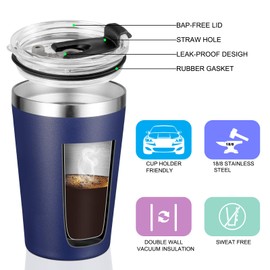 VEGOND 12oz Tumbler Stainless Steel Tumbler bulk Vacuum Insulated Double Wall Travel Tumbler with Lid and Straw Reusable Tumbler, Navy blue 1 Pack