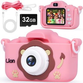 Children's Camera - Kids Camera/Girls Gifts/1080P Children's Digital Camera + 32GB TF Card, Anti-Drop Camera Case/HD Video/38 Picture Frames and Filter/8x Zoom/5 Educational Games, Gifts Boys Girls