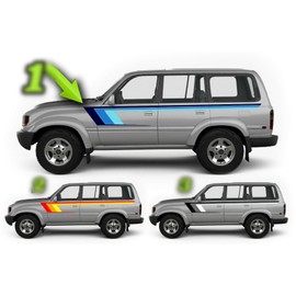 Benini Design Studio Retro Side Stripes Livery Graphics Racing Stripes Kit Compatible with Toyota Land Cruiser FJ80 HDJ82 1989-1997 (Style 3 (Black, Silver, White))