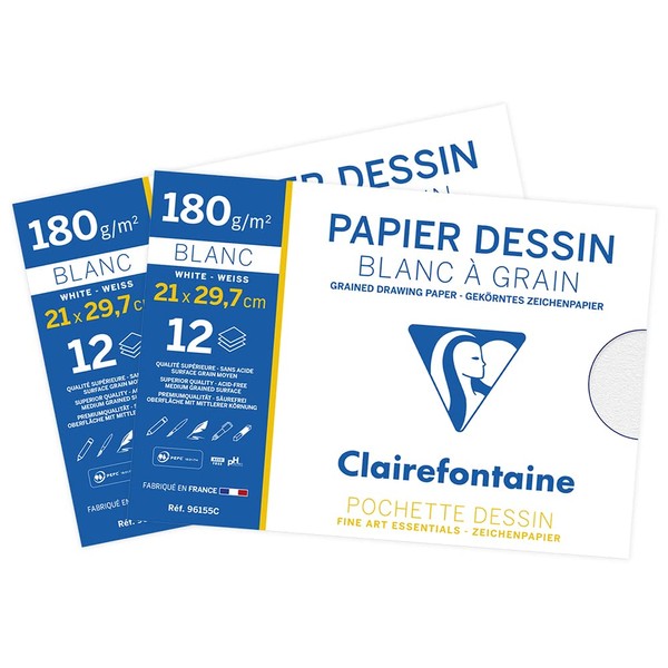 Clairefontaine 196155AMZC Set of 2 Packs of Drawing Paper 180