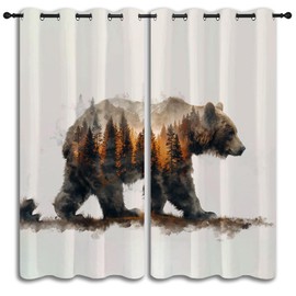 LHROOMJK Brown Bear Blackout Curtains for Boys Girl Bedroom Decor,Rustic Forest Lodge Wild Animal Thermal Insulated Grommet Drapes Darkening Window Curtain for Living Room Home 42x63 inch