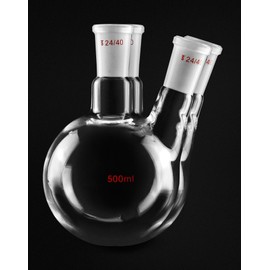 QWORK 500ml Glass 2-Neck Round Bottom Flask with 24/40 Center and Side Standard Taper Outer Joint, 2 Pack