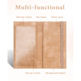 Zreal Checkbook Cover for Men & Women, Premium Vegan Leather Checkbook Holder Slim Wallets for Top & Side Tear Duplicate Checks with RFID Blocking (Distressed Tan)