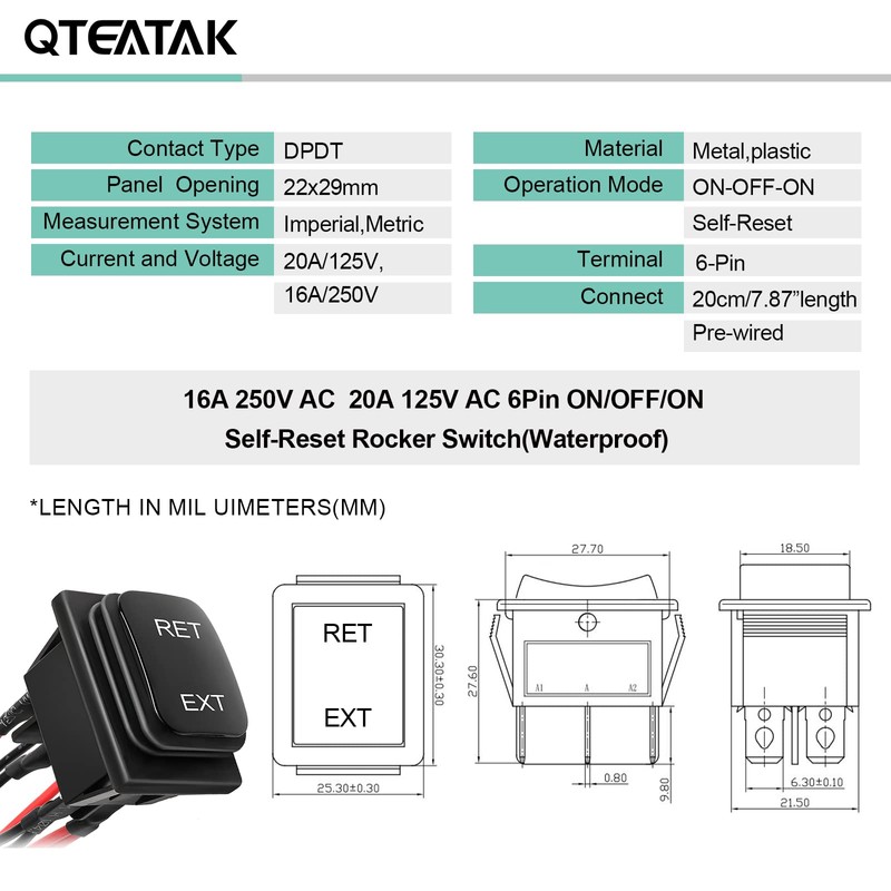 QTEATAK DC 12V 10A 6 Pin 3 Position (ON)-Off-(ON) AC