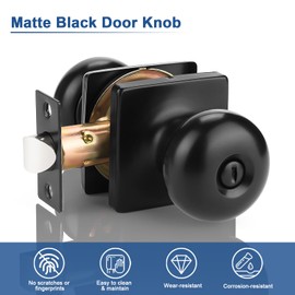 GOBEKOR 1 Pack Matte Black Privacy Door Knob Interior Stainless Steel Keyless Interior Door Knob with Lock Bedroom Bathroom Round Door Knob Indoor Door Lock for Bedroom