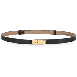 Women Thin Leather Belt for Dresses Skinny Waist Belt for Jeans Coats with Adjustable Alloy Turn Lock Buckle Horsopia