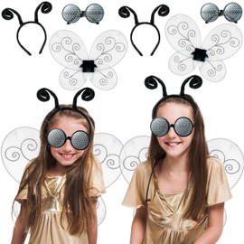 Yopyame Fly Costume Bug Wings Accessories - 6PCS Black Butterfly Wings Velvet Bug Antenna Headband and Bug Glasses Insects Hairband Glasses Wings Costume Accessories Set for Adults Kids Cosplay Party