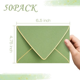 4x6 Envelopes for Invitations with Gold Border,V-Flap Envelopes 50 Pack,A4 Envelopes for Cards,Wedding,Invitations,Baby Shower,All Occasions(Sage Green)
