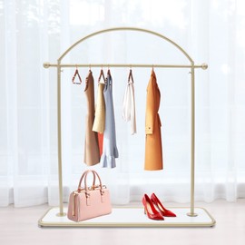 kunghei 55“Boutique Retail Display Gold Clothing Rack with Shelf standing Garment Rack Heavy Duty Wardrobe Closet Storage Organizer Clothes for Bedroom, Boutiques Store