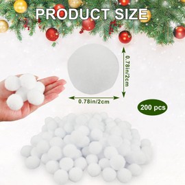 Christmas Snowball,200 Pieces Christmas Fake Snowball 2.5cm White Plush Realistic Artificial Snow Balls for Xmas Tree Decorations,Kids Adults Winter Game,Snowball Fight Game