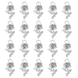 PATIKIL Rose Charm, 50Pcs Mini Rose Flower Pendant Charm Bulk Metal Designer DIY for Jewelry Making Bracelets Earrings Necklace Wedding Crafts, Silver