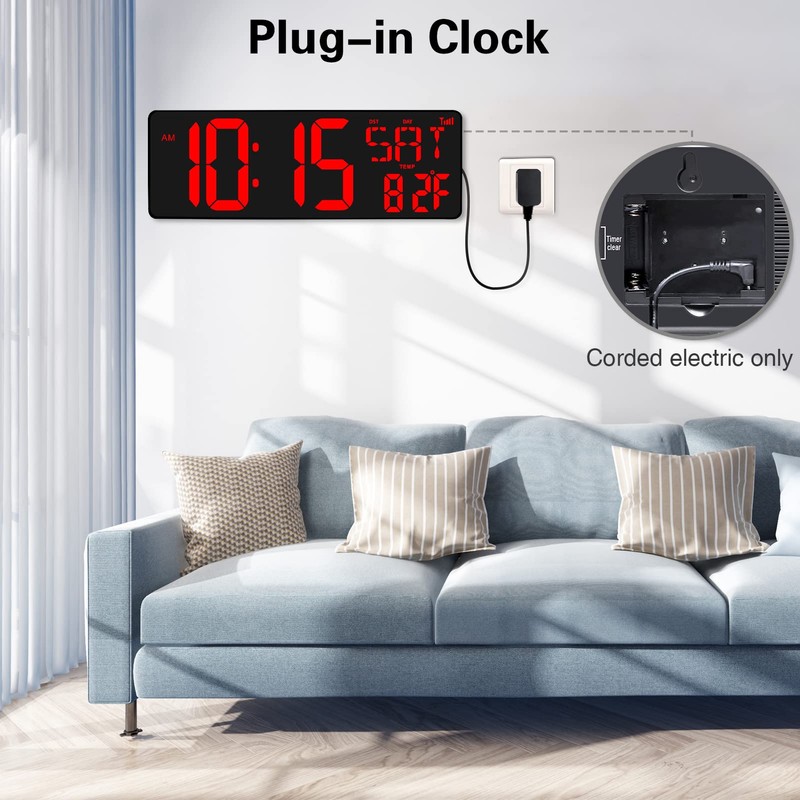XREXS Large Digital Wall Clock WiFi Sync, 16.5 in Large