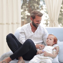 NICETOWN Natural Linen Curtain 80 Inches Long with Drawstring Tieback, Privacy Door Window Curtains Panel for Fron Back Door, French Door Shade for Living Room Bedroom, W55 x L80 Inch, 1 Panel