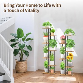 LASZOLA Black 6 Tiered Wood Plant Stand Indoor for Larger Heavy Duty Planter, Sturdy Multi Level Vertical Flowers Racks for Narrow Inside Floor, Decorate Shelving for Hold House Tree, Space Saving