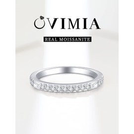 OVIMIA Moissanite Wedding Bands for Women, Half Eternity Ring 925 Sterling Silver Engagement Ring for Women Size 10