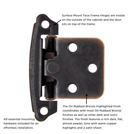 Hickory Hardware VP244-OBH Variable Overlay Surface Self-Closing Collection Cabinet Hinge - 170° Opening Face Frame Application Easy Installation, Oil-Rubbed Bronze Highlighted Finish - Pack of 1 Pair