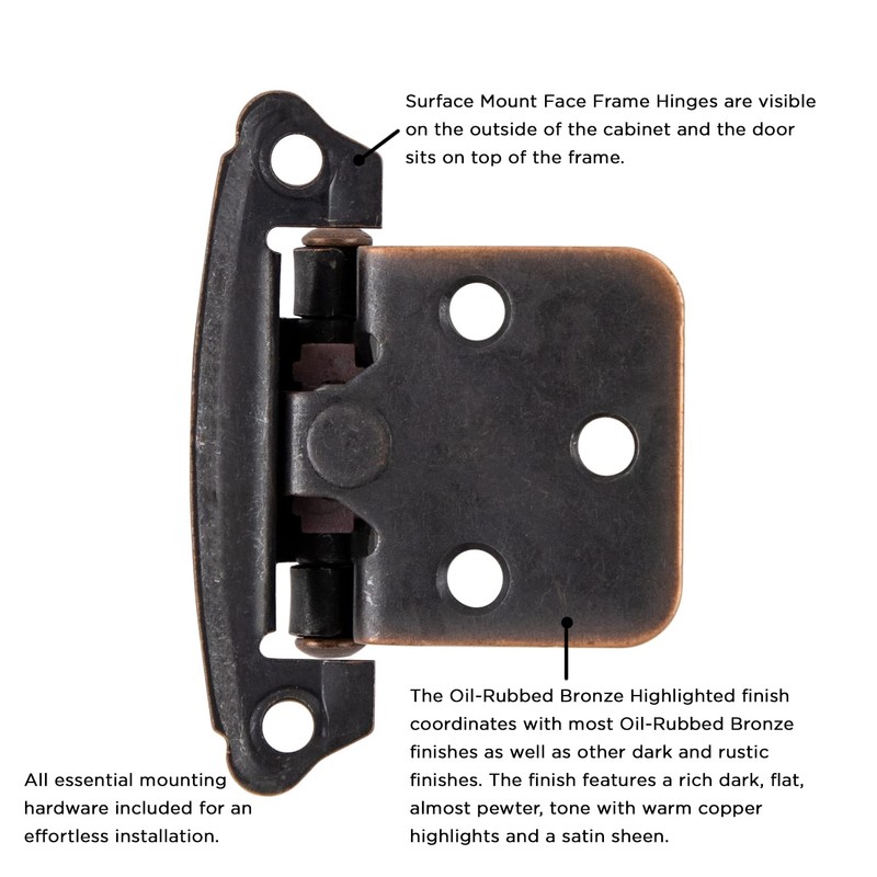 Hickory Hardware VP244-OBH Variable Overlay Surface Self-Closing Collection Cabinet Hinge