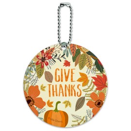 Give Thanks Thanksgiving Pumpkins Round Luggage ID Tag Card Suitcase Carry-On