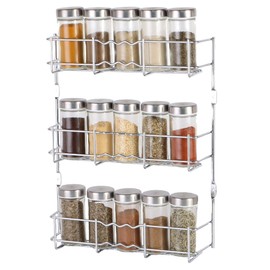 Buckingham 3 Tier Chrome Back of Cupboard Door Spice Jar and Packet Rack - Wall Mounted Shelf Organiser, Narrow Doors, Premium Quality (3 Tier)