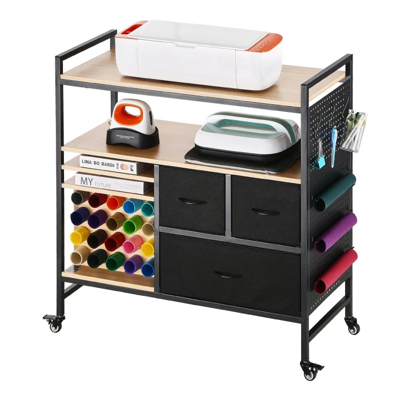 Rolling Craft Cart Storage Table with 20 Storage Bins &