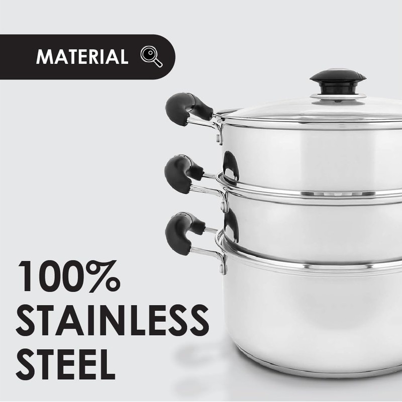 CONCORD 10" Stainless Steel 3 Tier Steamer Steaming Pot Cookware