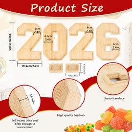 6 Packs 2026 Charcuterie Numbers Letter Board Bamboo Food Serving Trays Wooden Serving Platter for Fruit Vegetable Cupcake Cheese Plates with 2 Sauce Dishes for New Year, Graduation Party Tabletop
