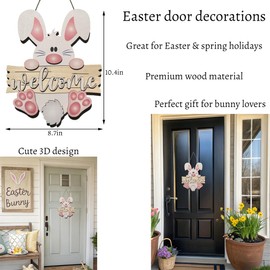 Easter Bunny Welcome Door Hanger Sign - Cute Rabbit Easter Door Decorations - Perfect for Spring Home Decor