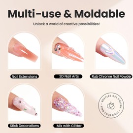 Beetles 3D Gel Nail Art-Snowy Cone 5 in 1 Non-Sticky Hand Extension with Rhinestones & Pearls & Glue Double-Head Pen for Women DIY Salon,White Solid Builder Nail Gel, UV&LED Lamp Cured Needed