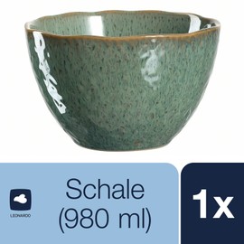 Leonardo Matera 018540 Ceramic Bowl, Dishwasher Safe Bowl, 1 Stoneware Bowl with Glaze, Green, 980 ml, Diameter 15.3 cm