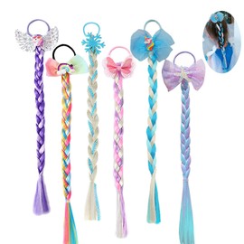 6 Pcs Girls Braid Ponytail Extensions Hairpieces, Colored Braid Hair Extensions Hair Pieces for Kids Little Girls