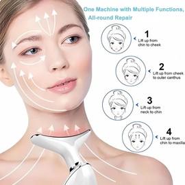 Face Massager, Anti-Aging Neck Eye Massager with 7 Colors 3 Modes, Facial Massager for Skin Care, Anti-Wrinkle Device for Slimming Face (White)