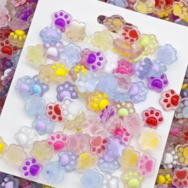 60Pcs Cat Paw Nail Charms 3D Flatback Nail Jewelry Colorful Night Light Nail Rhinestones Cute Mixed Styles Nail Gems Cat Foot Prints Resin Nail Diamonds for Women Acrylic Nail Decorations Supplies