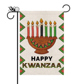 Happy Kwanzaa Garden Flag Winter Kinara Candles Vertical Double Sided African Americans Heritage Lawn Yard Outdoor Decorations 12.5 x 18 Inch
