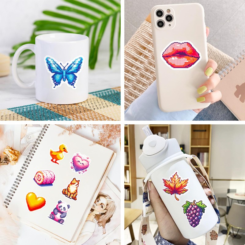 Mistree 100 Pixel Stickers for Sticking, Children, Waterproof Japanese Cartoon