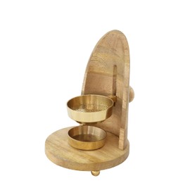 Maha Incense Burner - Handmade from Mango Wood & Brass, Height 15 cm, with Adjustable Sieve Height - For Incense & Herbs | Incense Burner