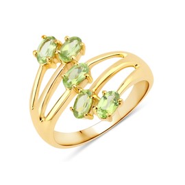Rafaela Donata Women's Ring 925 Sterling Silver Yellow Gold-Plated 14 Carat with Peridot Green Gemstone Ring Gemstone Size 5 x 3 mm, Peridot